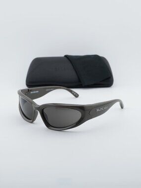 Balenciaga BB0157S 008 Geometric Sport Sunglasses - Grey / Grey